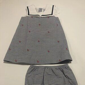 EUC Ralph Lauren Blue Seersucker Sailor Dress Embroidered Anchors Dress 6 mo